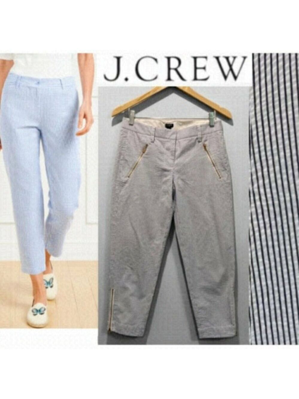 J Crew CityFit Seersucker Blue and white stripes with Zippers Pants